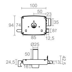 Cerradura sobreponer crs02 izquierda 50 x 100 mm pintado oro