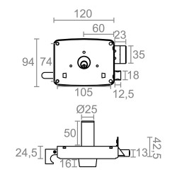 Cerradura sobreponer crs02 izda 60 x 120 mm pintado oro