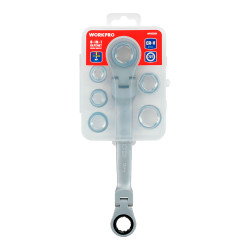 Llave de estrella doble con carraca, articulada, 6 bocas intercambiables, cr-v, 14 x 19 mm, 7 piezas
