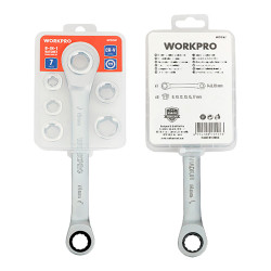 Llave de estrella doble con carraca, 6 bocas intercambiables, cr-v, 14 x 19 mm, 7 piezas