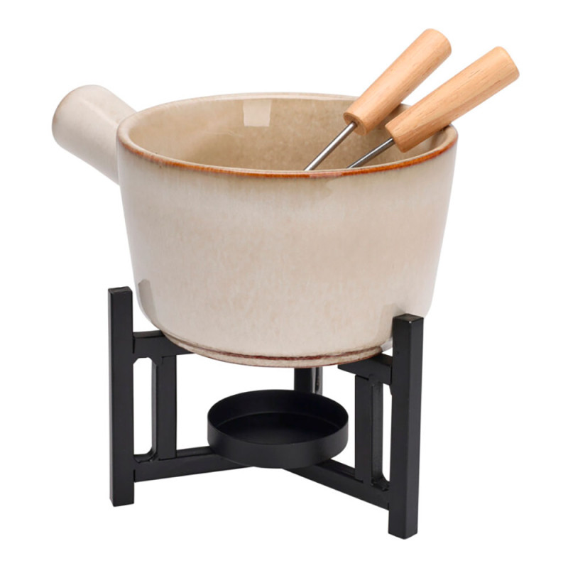 Fondue con soporte y 2 tenedores