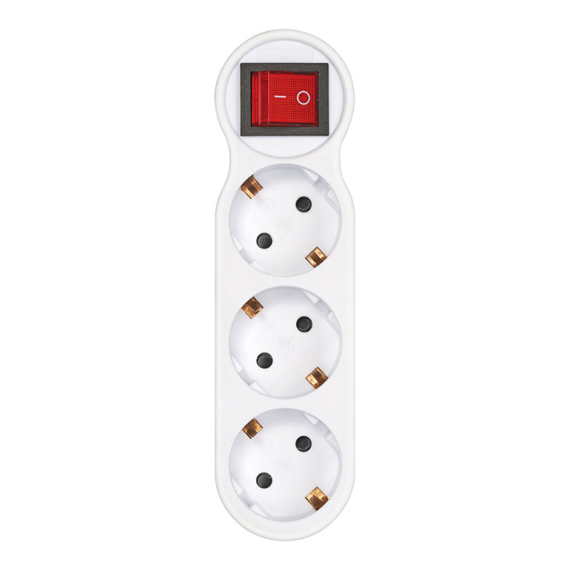Adaptador 3 tomas schuko frontal con interruptor, 16 a 250 v~, blanco