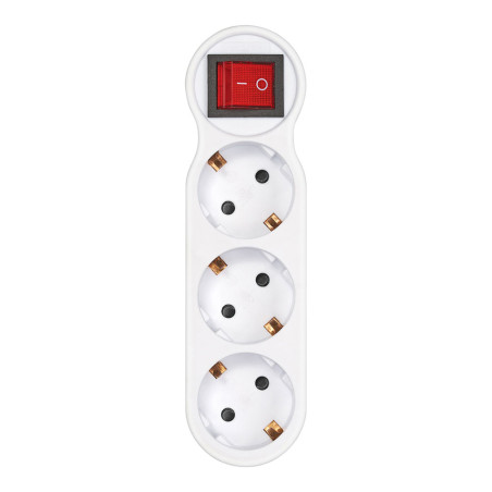 Adaptador 3 tomas schuko frontal con interruptor, 16 a 250 v~, blanco