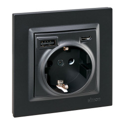 Base enchufe schuko + usb a + c 10,5 w 16 a 250 v~, simon 10, negro