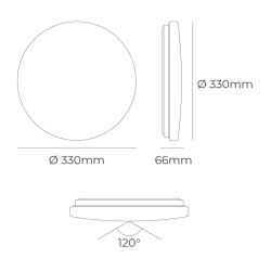Aplique led circular de superficie 18w 3cct 1820 lm ø33 x 6,6 cm