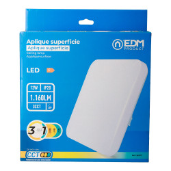 Aplique led cuadrado extraplano de superficie 12 w 3cct 1160 lm 28,5 x 28,5 x 6 cm