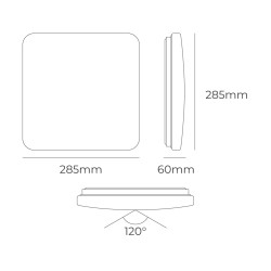 Aplique led cuadrado extraplano de superficie 12 w 3cct 1160 lm 28,5 x 28,5 x 6 cm