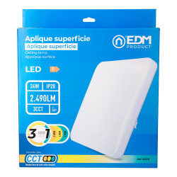 Aplique led cuadrado extraplano de superficie 24 w 3cct 2490 lm 37 x 37 x 6,7 cm