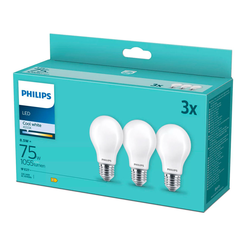 Bombilla led de filamento mate e27 8,5 w (equiv. 75 w) 1055 lm 4000 k luz día, pack 3 uds
