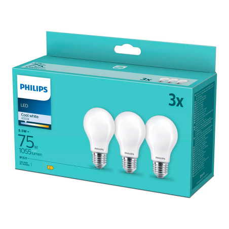 Bombilla led de filamento mate e27 8,5 w (equiv. 75 w) 1055 lm 4000 k luz día, pack 3 uds