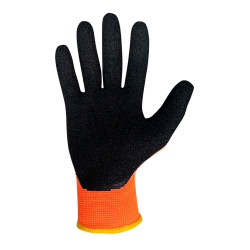 Guante poliéster con palma látex rugoso, keep safe, naranja y negro, t-9 l