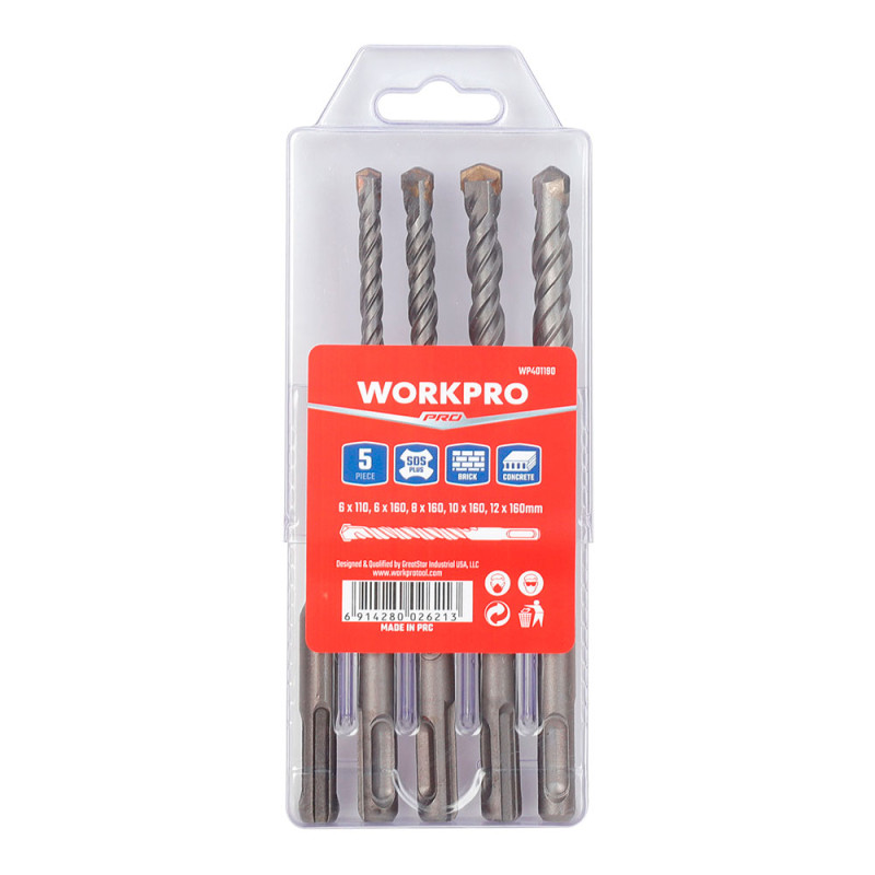 Brocas sds-plus para mampostería, ø6,00 x 110 / ø6 - 12 x 160 mm, juego 5 piezas
