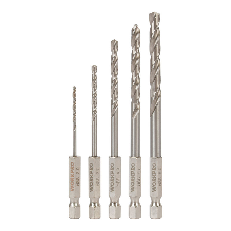 Brocas vástago hexagonal ¼ pulg para metal, rectificadas, ø2,00 - ø6,00 mm, juego 5 piezas