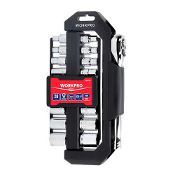 Juego carraca y vasos 3/8 pulg, soporte giratorio, 20 piezas, (métrico-sae)