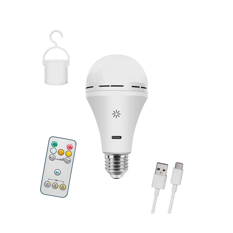 Bombilla led, recargable usb, e27, 6 w, 3cct, dimmable, 500 lm