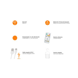 Bombilla led, recargable usb, e27, 6 w, 3cct, dimmable, 500 lm