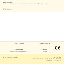 Tapones auditivos fit basic reutilizables de tpr con cordón, caja 100 uds