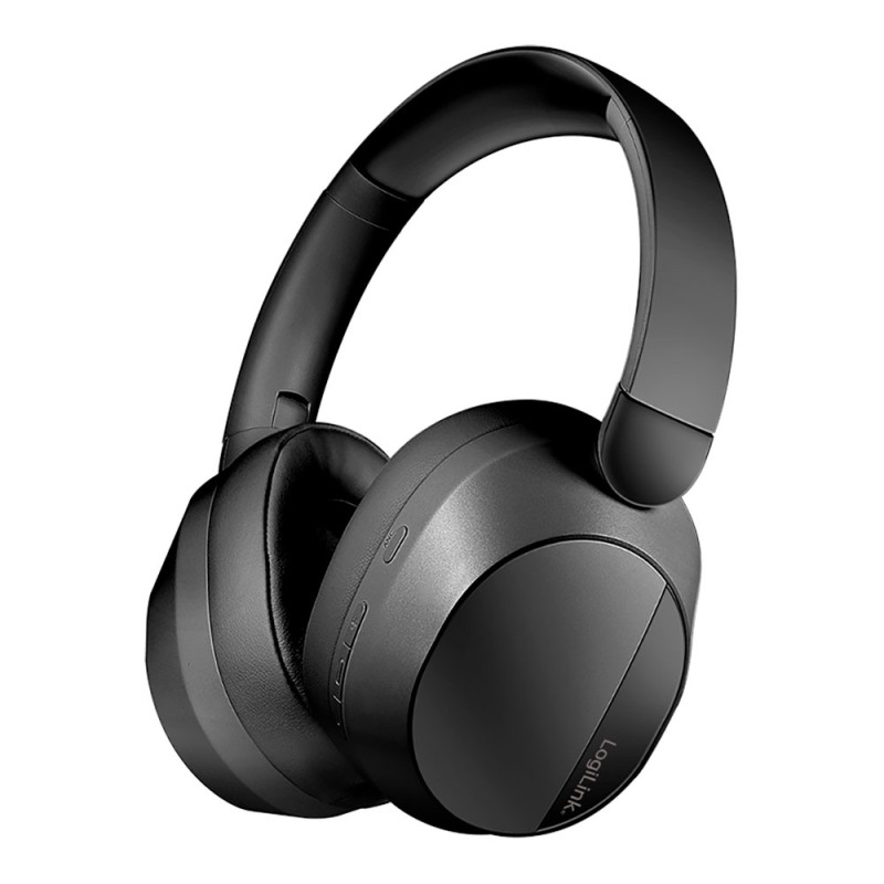 Auriculares plegables negros con bluetooth 6.0, cancelación activa del ruido y micrófono