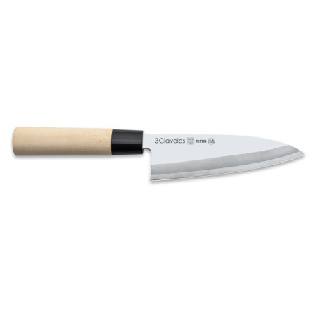 Cuchillo nipon deba de acero inoxidable y mango de madera, 15 cm
