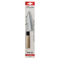 Cuchillo nipon deba de acero inoxidable y mango de madera, 15 cm