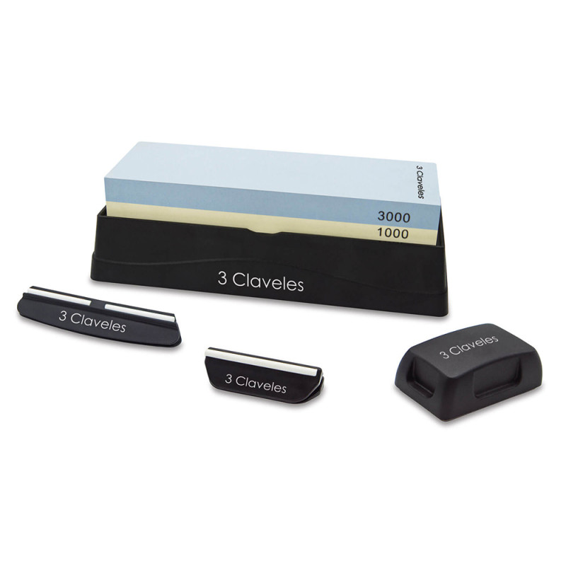 Piedra para afilar 1000/3000 con base, dos guias y rectificador