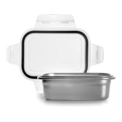 Fiambrera rectangular de acero inoxidable con tapa hermética de plástico 1200 ml