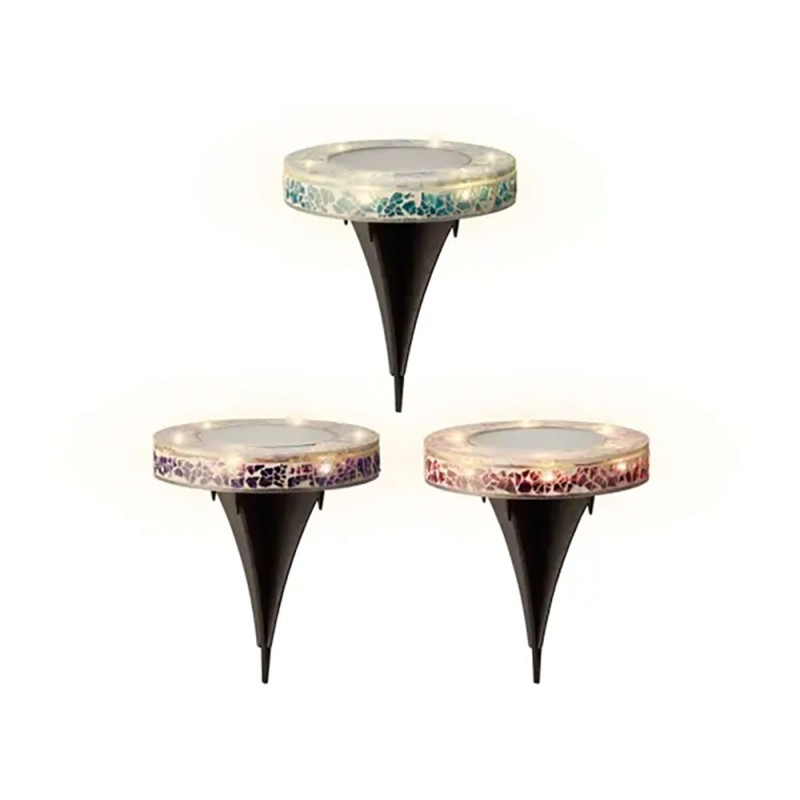 Estaca solar redonda de cristal leds, 7 im, ø11,5 x 13 cm, colores variados