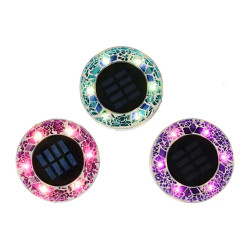 Estaca solar redonda de cristal mosaico, 6 leds, 7 im, ø11,5 x 13 cm, colores surtidos