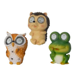 Figura de animal solar, 3 modelo variados búho, erizo y rana