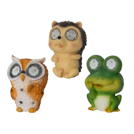 Figura de animal solar, 3 modelo variados búho, erizo y rana