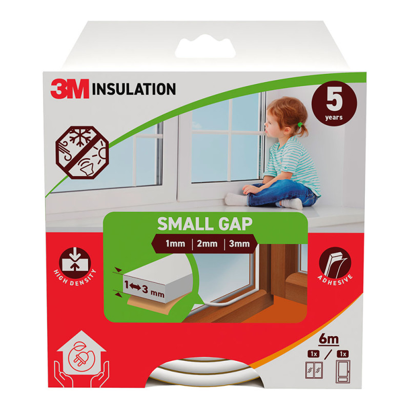 Burlete de aislamiento clásico para huecos pequeños de 1 - 3 mm, blanco, 6 m