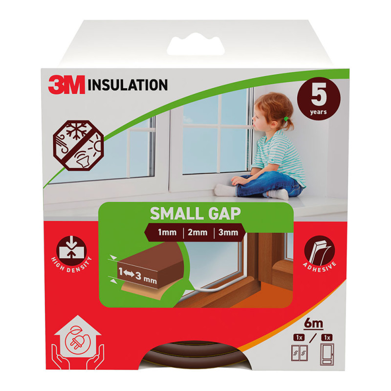 Burlete de aislamiento clásico para huecos pequeños de 1 - 3 mm, marrón, 6 m