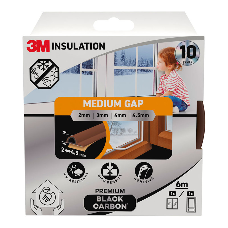 Burlete de aislamiento premium para huecos medianos de 2 - 4,5 mm, marrón, 6 m