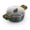 Cacerola alta de aluminio fundido con antiadherente tricapa con tapa de cristal, daily pro, ø28 cm
