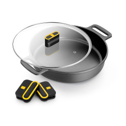 Olla baja de aluminio fundido con antiadherente tricapa con tapa de cristal, daily pro, ø28 cm