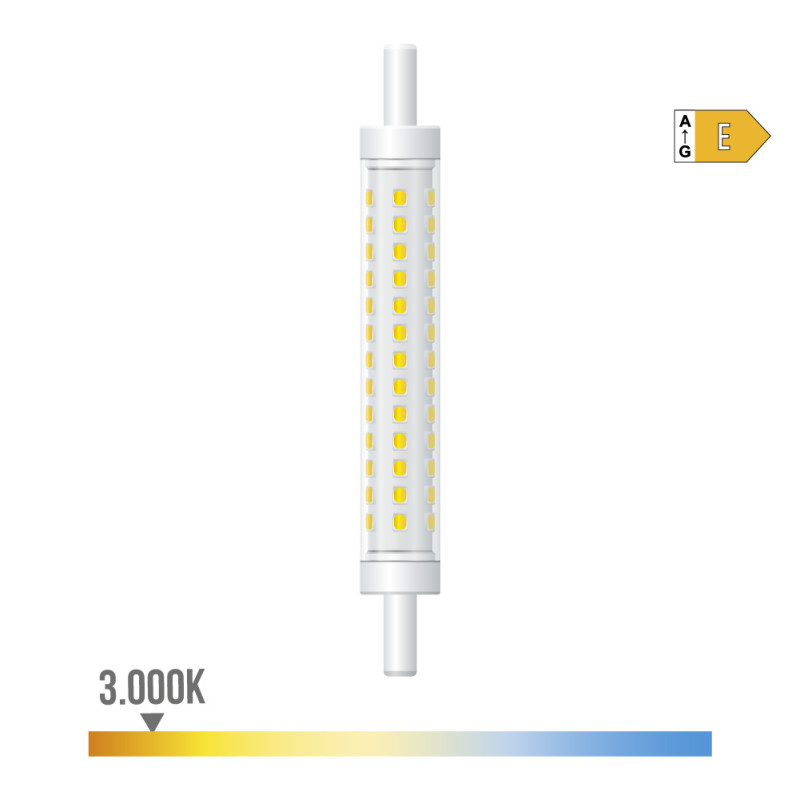 Bombilla lineal led 118 mm, r7s, 8 w, 900 lm, 3000 k luz cálida, regulable, ø15 x 118 mm