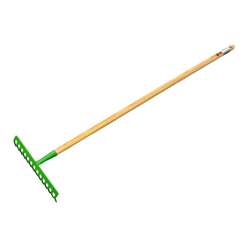 Rastrillo jardín, 14 dientes, color verde, 36 x 10 x 128 cm