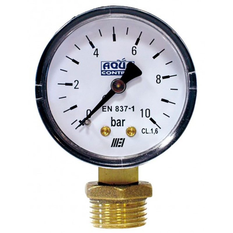 Manómetro para presión de agua 0-10 bares, conexión ¼ pulg. - ½ pulg