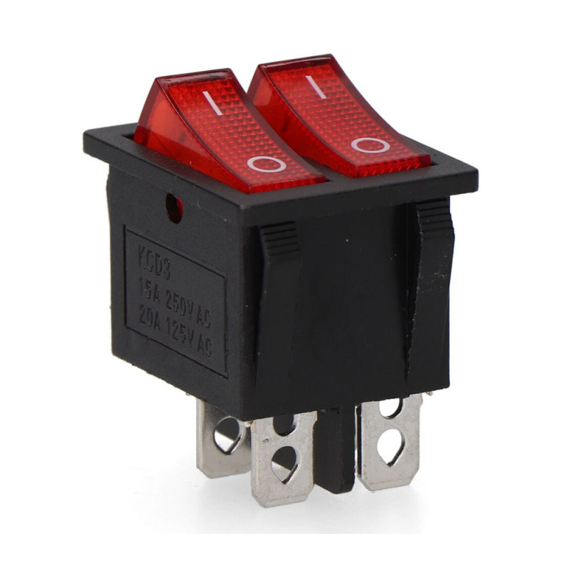 Interruptor doble luminoso empotrado on/off 15a 4 patillas