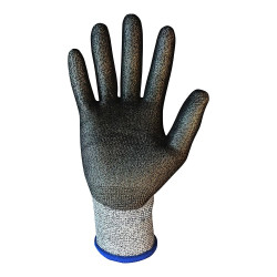 Guante de poliéster / elastano palma poliuretano, resistente al corte t-10
