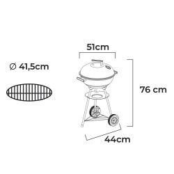 Barbacoa de carbón 3 patas con tapa y ruedas, negra, ø51x 76 cm