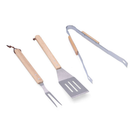 Conjunto de 3 utensilios para barbacoa roble/acero inox