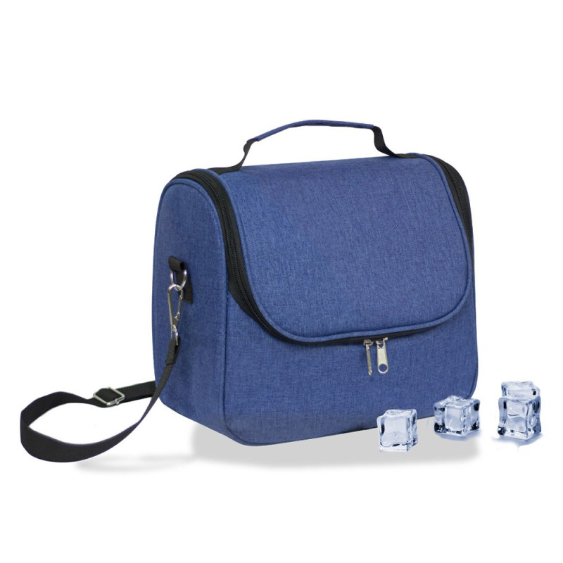 Nevera tipo bolsa 9 l diseño tejana azul con ribete y asa negro, 26 x 15 x 25 cm