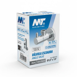 Válvula escuadra modelo deco con mando redondo, silver, ½ x 3/8 pulg