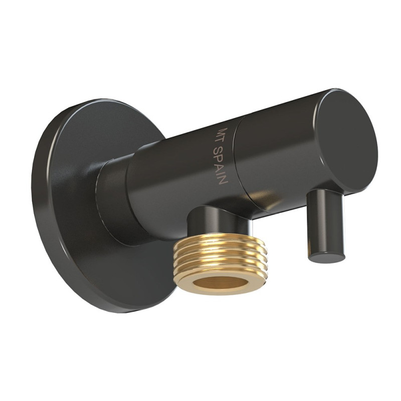 Válvula escuadra modelo deco con mando redondo, negro, ½ x 3/8 pulg