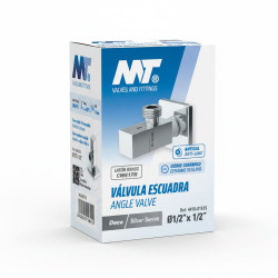 Válvula escuadra modelo deco con mando cuadrado, silver, ½ x ½ pulg