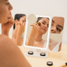 Espejo tríptico plegable de sobremesa con aumento y luz led recargable