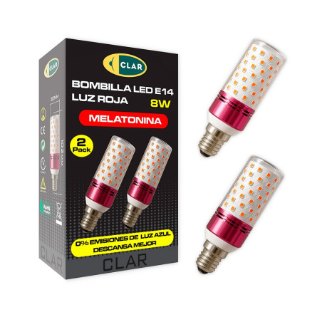 Bombilla tubular roja melatonina e14 8 w, 2 uds