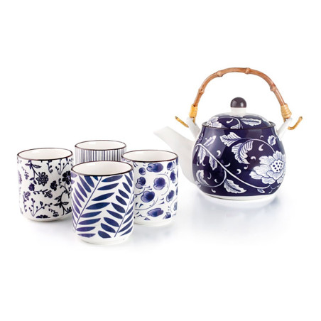 Tetera japonesa con 4 tazas, flora