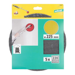 Discos de lijar autoadherentes de rejilla de carburo ø225 mm, grano 220, 5 uds